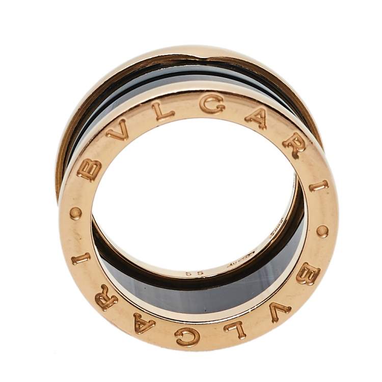 Pre Owned Bvlgari B.Zero1 Black Ceramic 18K Rose Gold 4-Band Ring Size 55