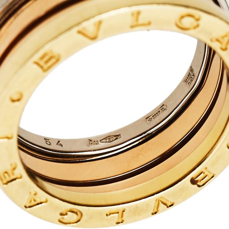 Pre Owned Bvlgari B.zero1 18K Three Tone Gold Three-Band Ring Size 54