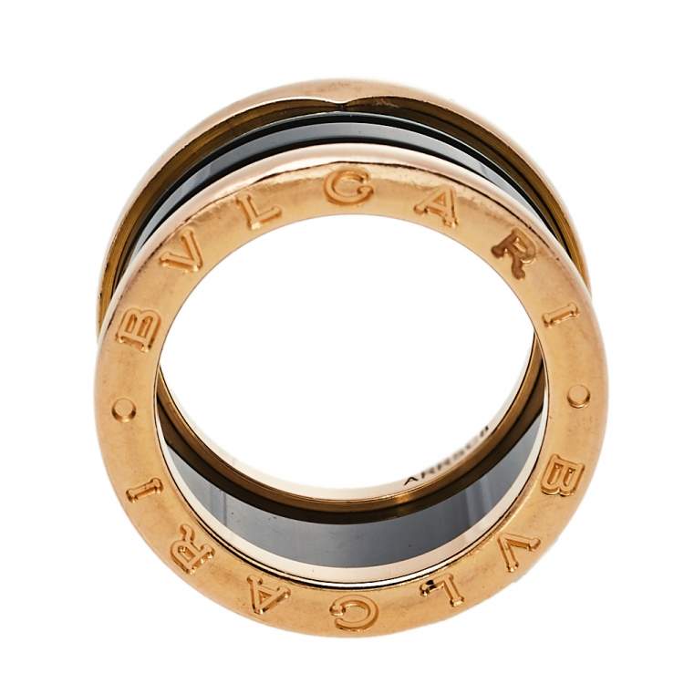 Pre Owned Bvlgari B.Zero1 Black Ceramic 18K Rose Gold 4-band Ring Size 53