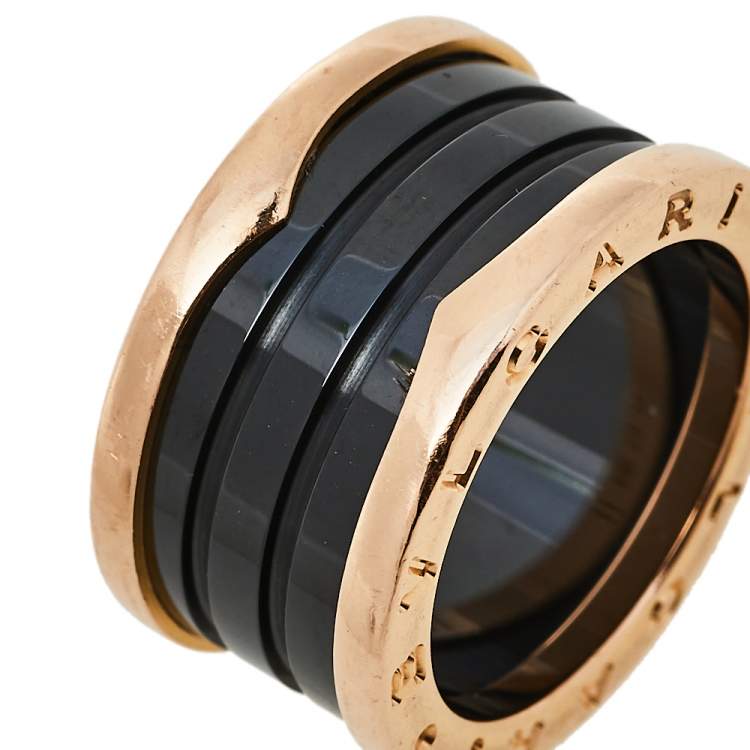 Pre Owned Bvlgari B.Zero1 Black Ceramic 18K Rose Gold 4-band Ring Size 53