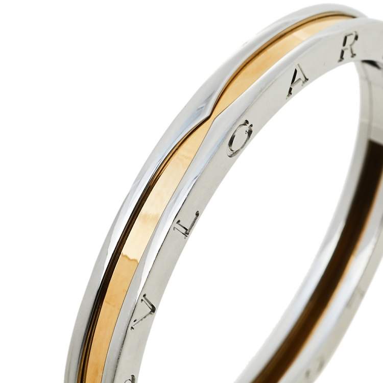 Pre Owned Bvlgari B.zero1 Stainless Steel & 18k Rose Gold Bangle 