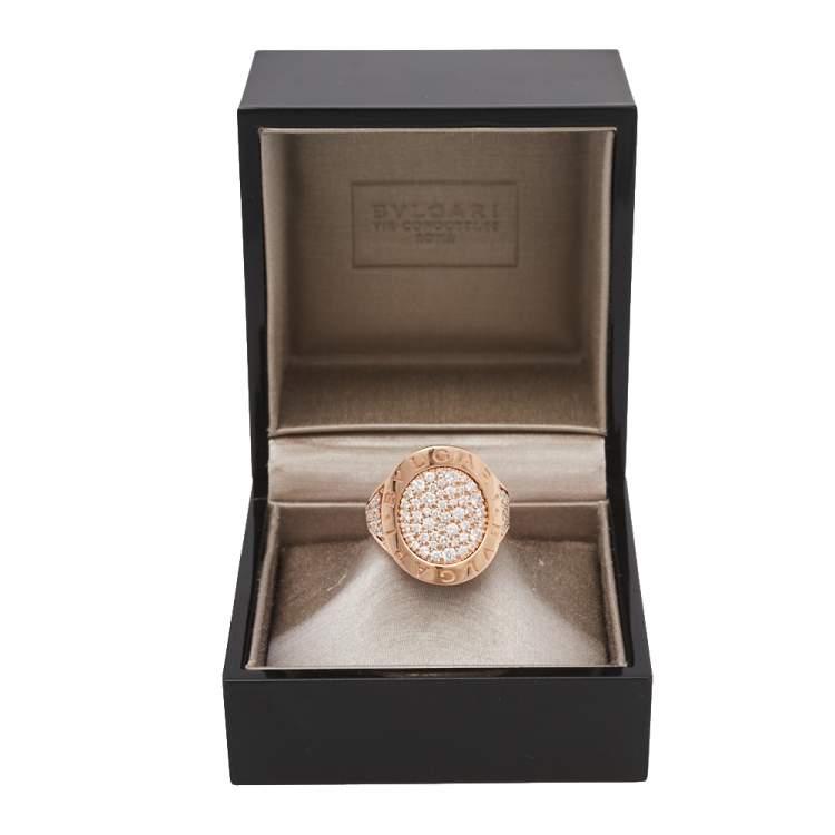 Pre Owned Bvlgari Bvlgari Pave Diamond 18K Rose Gold Ring Size 50.5