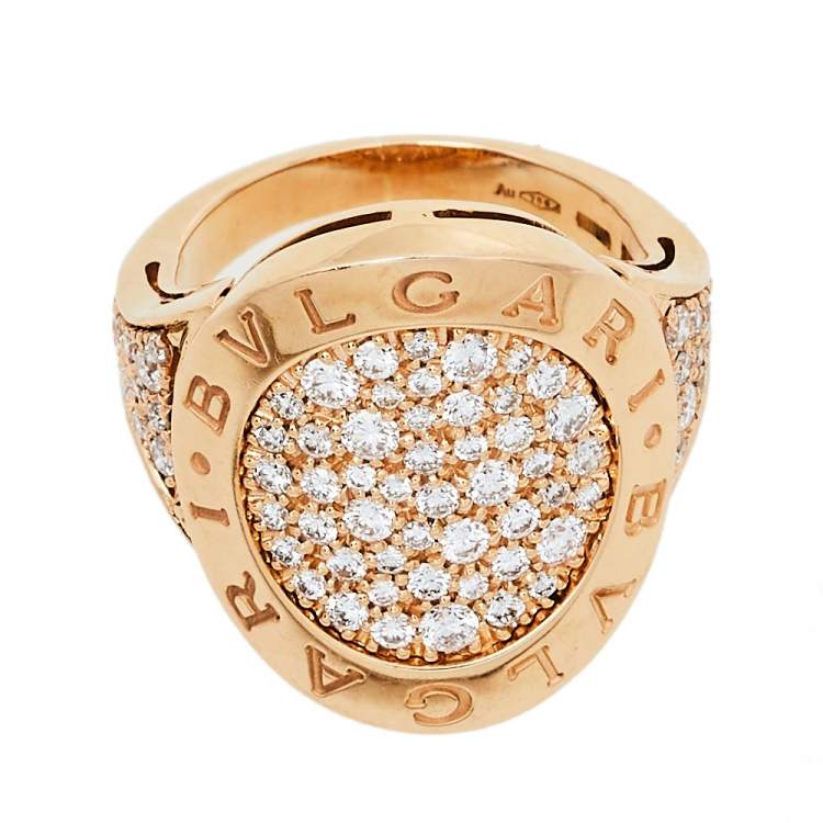 Pre Owned Bvlgari Bvlgari Pave Diamond 18K Rose Gold Ring Size 50.5