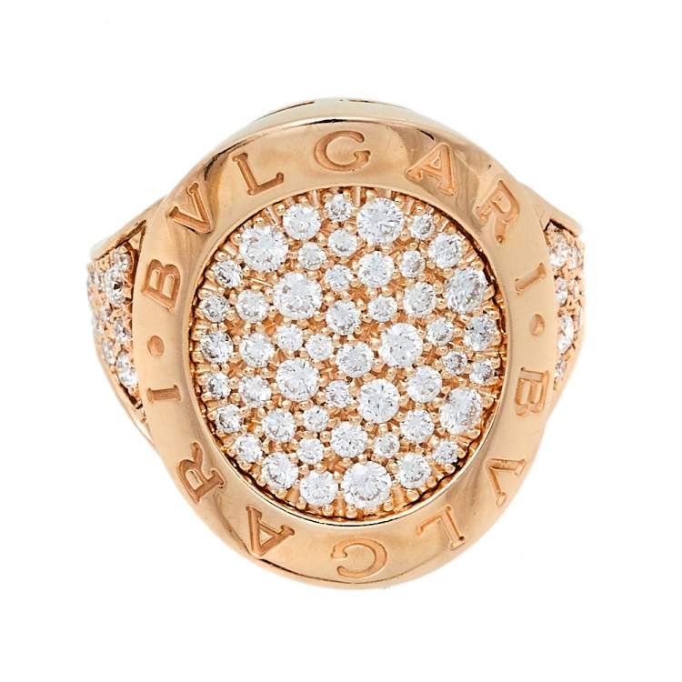 Pre Owned Bvlgari Bvlgari Pave Diamond 18K Rose Gold Ring Size 50.5