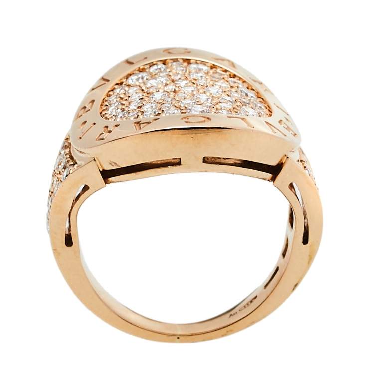 Pre Owned Bvlgari Bvlgari Pave Diamond 18K Rose Gold Ring Size 50.5