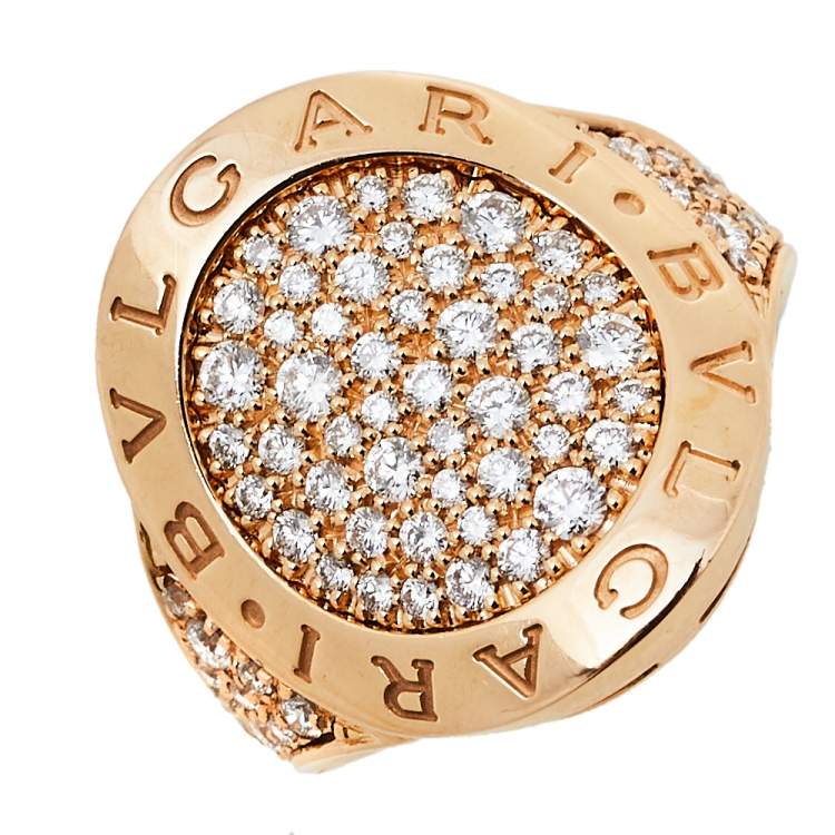Pre Owned Bvlgari Bvlgari Pave Diamond 18K Rose Gold Ring Size 50.5