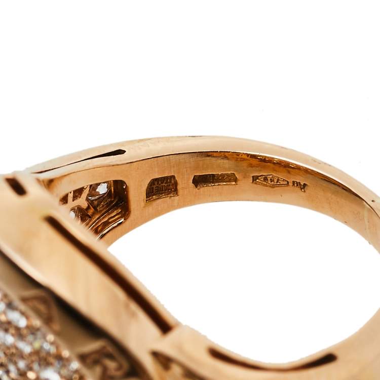 Pre Owned Bvlgari Bvlgari Pave Diamond 18K Rose Gold Ring Size 50.5