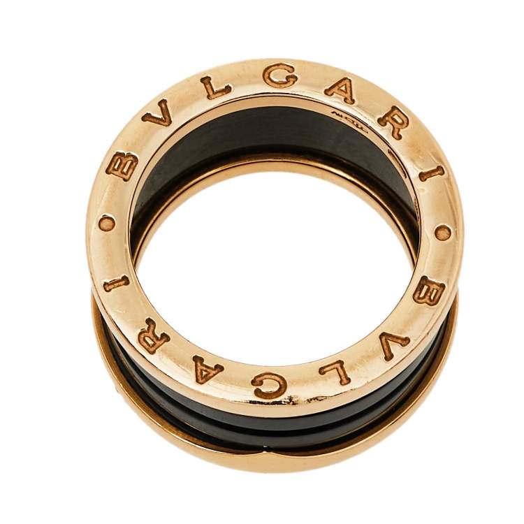 Pre Owned Bvlgari B.Zero1 4-Band Black Ceramic 18K Rose Gold Band Ring Size 55