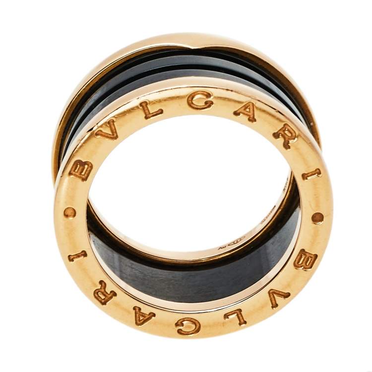 Pre Owned Bvlgari B.Zero1 4-Band Black Ceramic 18K Rose Gold Band Ring Size 55