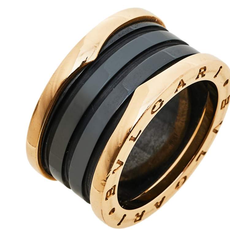 Pre Owned Bvlgari B.Zero1 4-Band Black Ceramic 18K Rose Gold Band Ring Size 55