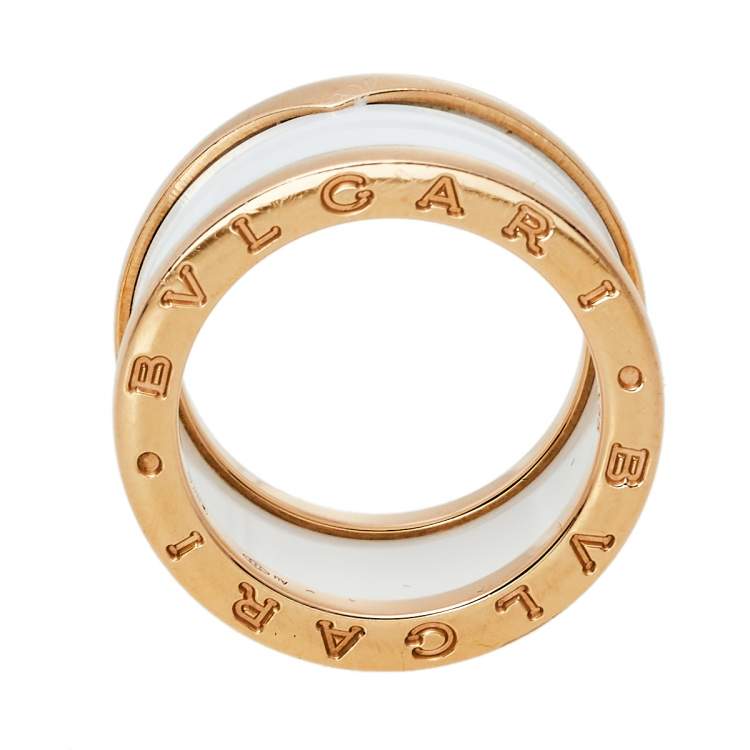 Pre Owned Bvlgari B.Zero1 White Ceramic 18k Rose Gold 4 Band Ring Size 55
