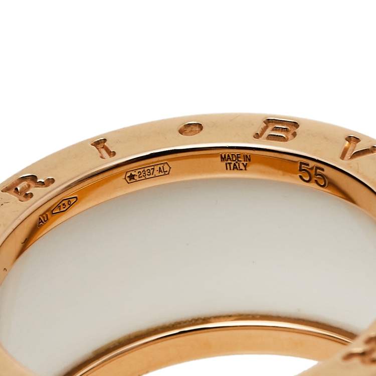 Pre Owned Bvlgari B.Zero1 White Ceramic 18k Rose Gold 4 Band Ring Size 55