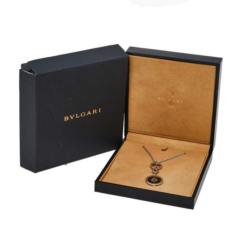 Pre Owned Bvlgari Cerchi Black Ceramic 18K White Gold Pendant Necklace