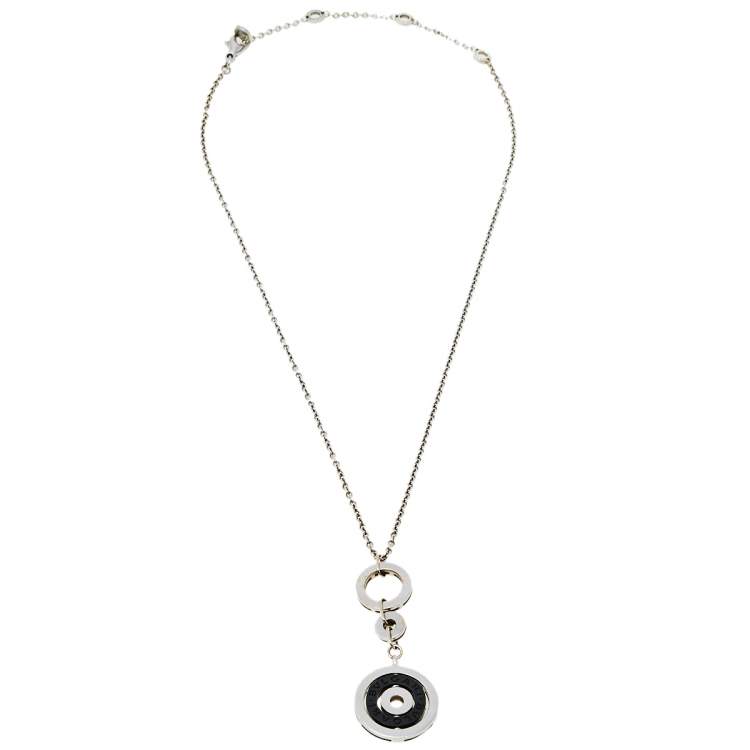 Pre Owned Bvlgari Cerchi Black Ceramic 18K White Gold Pendant Necklace