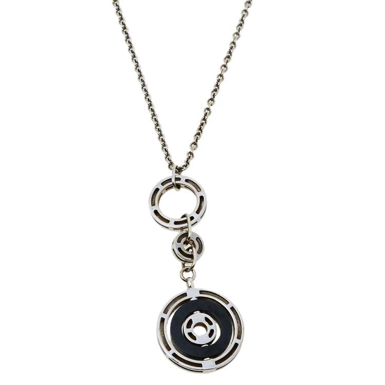 Pre Owned Bvlgari Cerchi Black Ceramic 18K White Gold Pendant Necklace