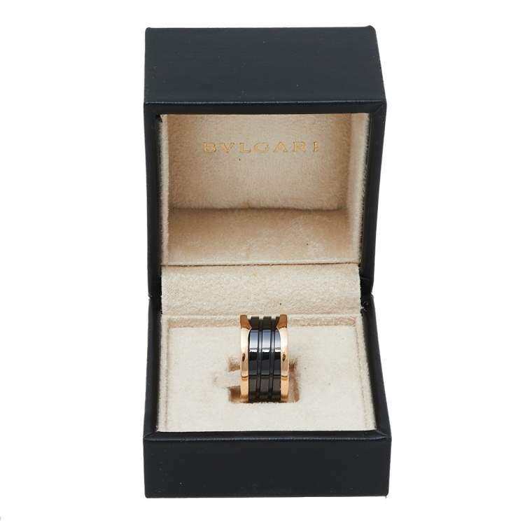 Pre Owned Bvlgari B.Zero1 Black Ceramic 18K Rose Gold 4-Band Ring Size 54