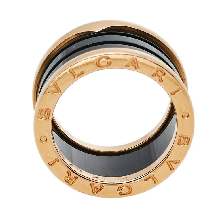 Pre Owned Bvlgari B.Zero1 Black Ceramic 18K Rose Gold 4-Band Ring Size 54