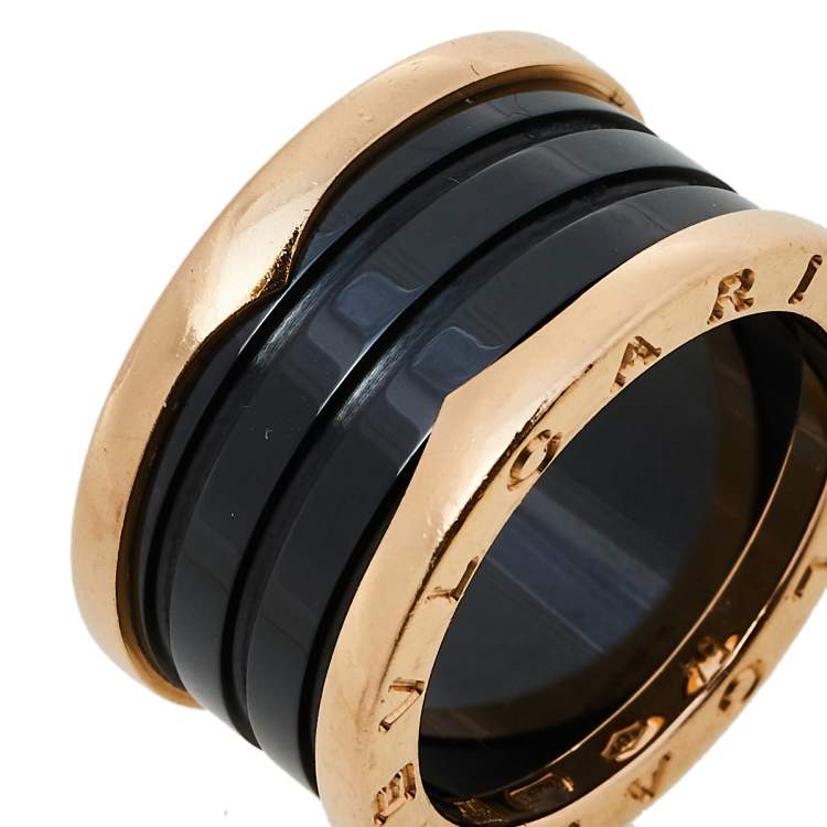 Pre Owned Bvlgari B.Zero1 Black Ceramic 18K Rose Gold 4-Band Ring Size 54