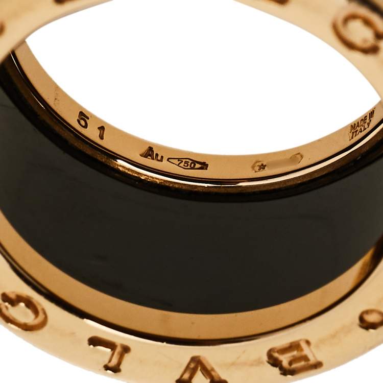 Pre Owned Bvlgari B.Zero1 Black Ceramic 18K Rose Gold Four Band Ring Size 51