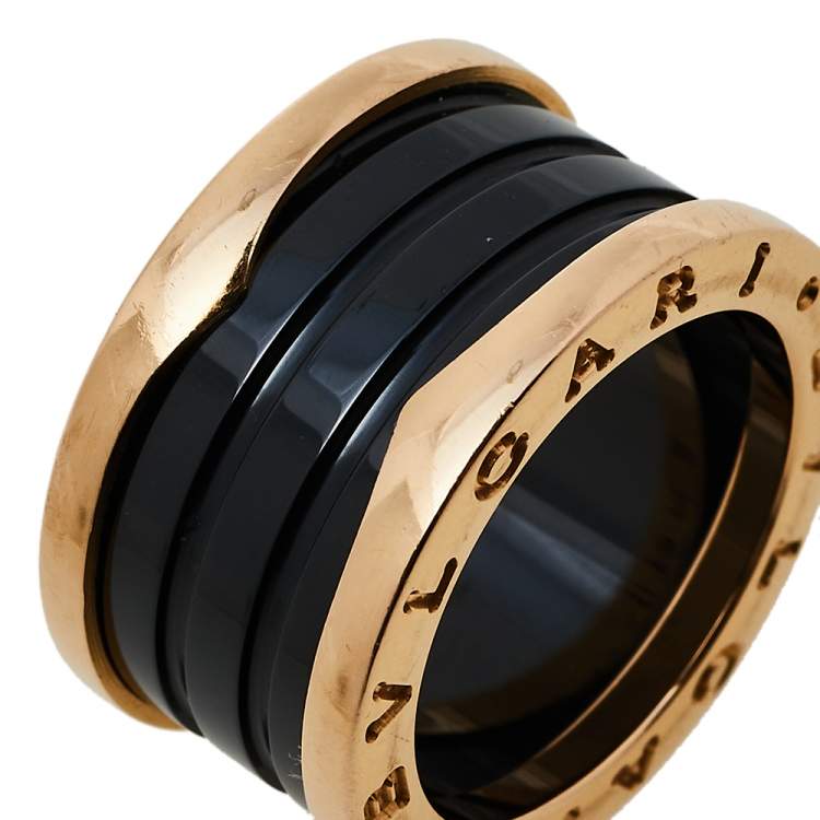 Pre Owned Bvlgari B.Zero1 Black Ceramic 18K Rose Gold Four Band Ring Size 51