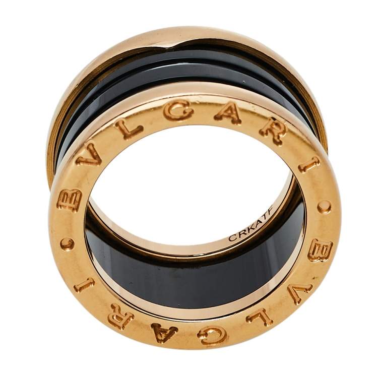Pre Owned Bvlgari B.Zero1 Black Ceramic 18K Rose Gold Four Band Ring Size 51