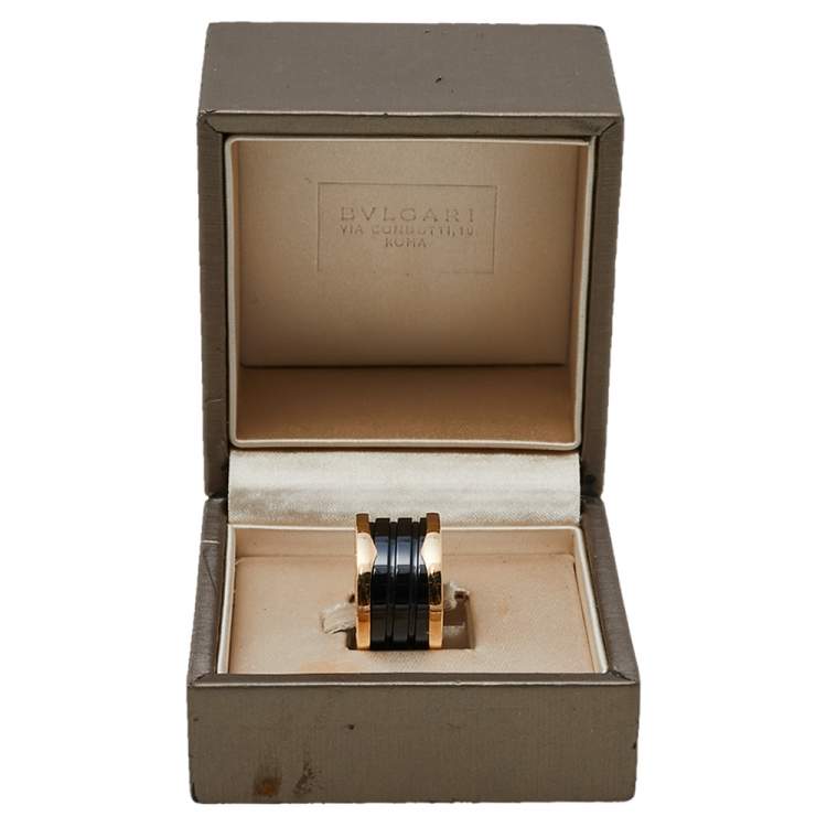 Pre Owned Bvlgari B.Zero1 Black Ceramic 18K Rose Gold Four Band Ring Size 51