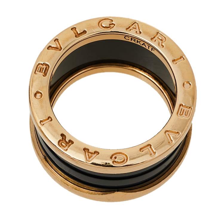 Pre Owned Bvlgari B.Zero1 Black Ceramic 18K Rose Gold Four Band Ring Size 51