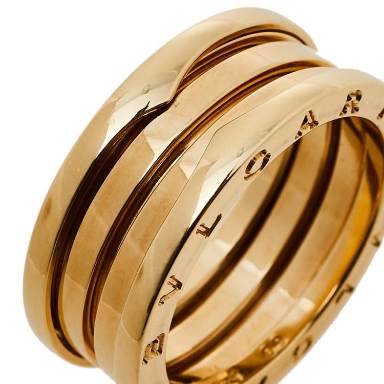 Pre Owned Bvlgari B.Zero1 18K Yellow Gold Three Band Ring Size 60