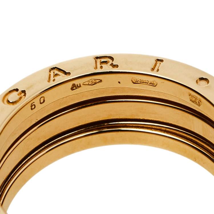 Pre Owned Bvlgari B.Zero1 18K Yellow Gold Three Band Ring Size 60