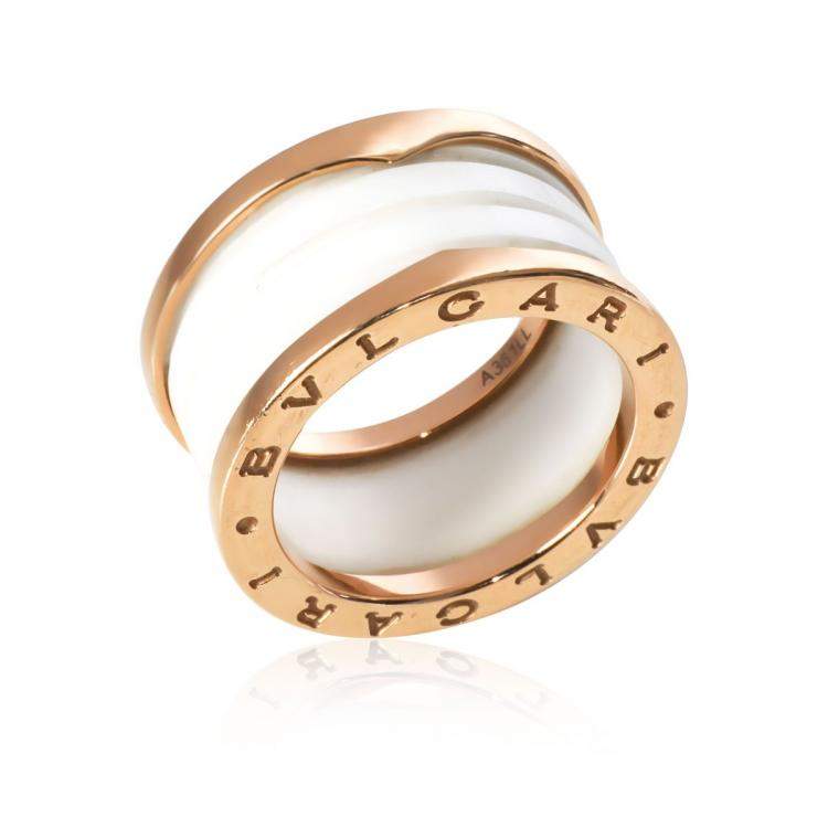Pre Owned Bvlgari B.zero1 Ceramic 18K Rose Gold Ring Size EU 55