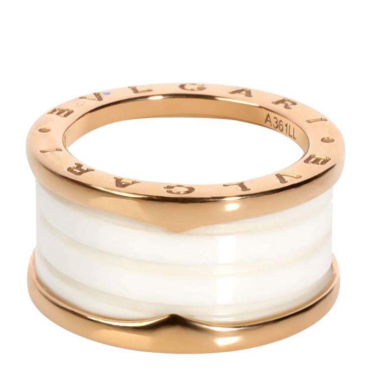 Pre Owned Bvlgari B.zero1 Ceramic 18K Rose Gold Ring Size EU 55
