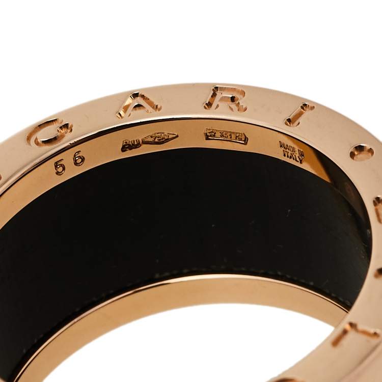 Pre Owned Bvlgari B.Zero1 Green Marble 18K Rose Gold Ring Size 56