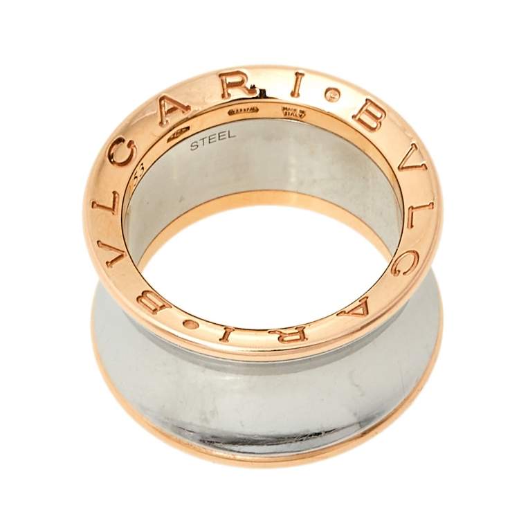 Pre Owned Bvlgari B.Zero1 Anish Kapoor 18K Rose Gold & Steel Band Ring Size 53