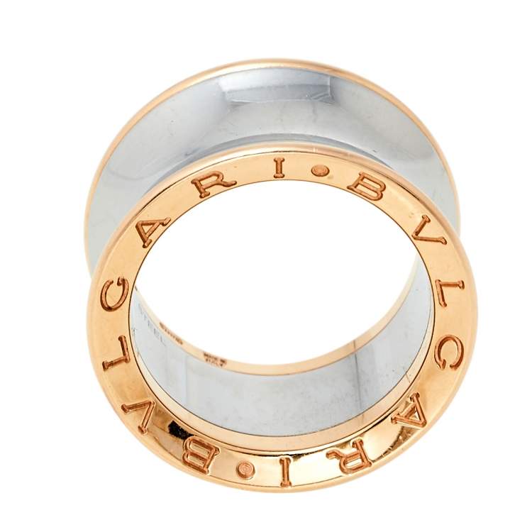 Pre Owned Bvlgari B.Zero1 Anish Kapoor 18K Rose Gold & Steel Band Ring Size 53