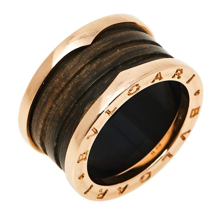 Pre Owned Bvlgari B.Zero1 Brown Marble 18K Rose Gold 4-Band Ring Size 54