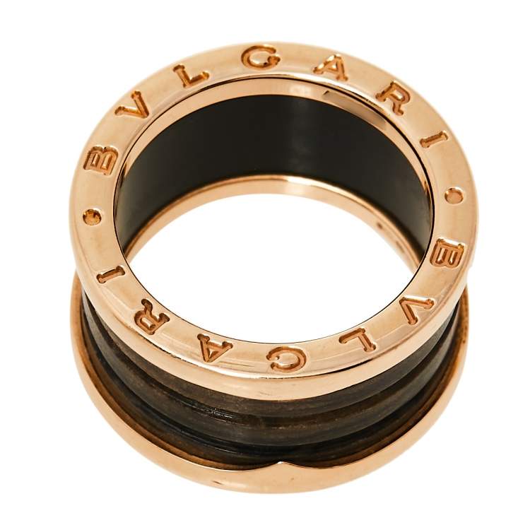 Pre Owned Bvlgari B.Zero1 Brown Marble 18K Rose Gold 4-Band Ring Size 54