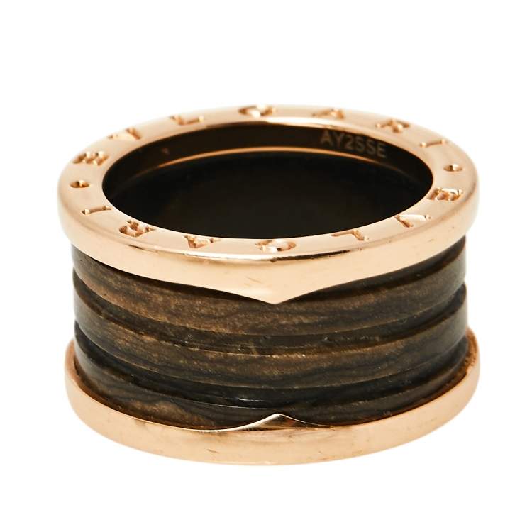 Pre Owned Bvlgari B.Zero1 Brown Marble 18K Rose Gold 4-Band Ring Size 54