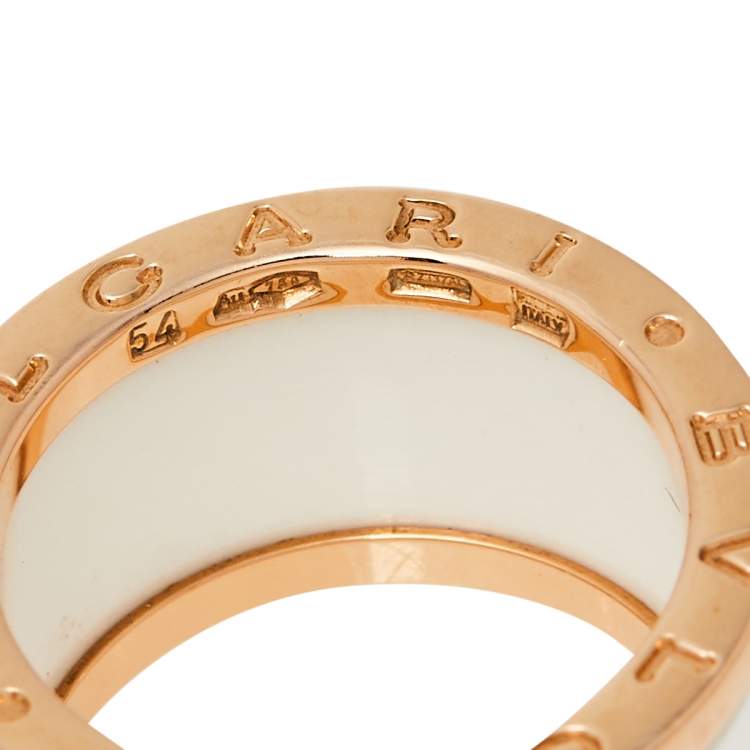Pre Owned Bvlgari B.Zero1 White Ceramic 18K Rose Gold 4-Band Ring Size 54