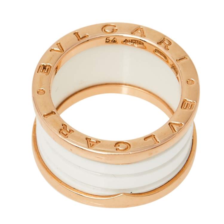 Pre Owned Bvlgari B.Zero1 White Ceramic 18K Rose Gold 4-Band Ring Size 54