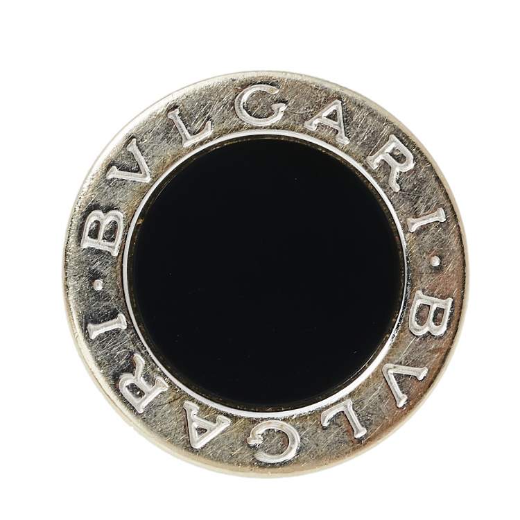 Pre Owned Bvlgari Onyx Inlay 18k White Gold Circular Ring Size 55