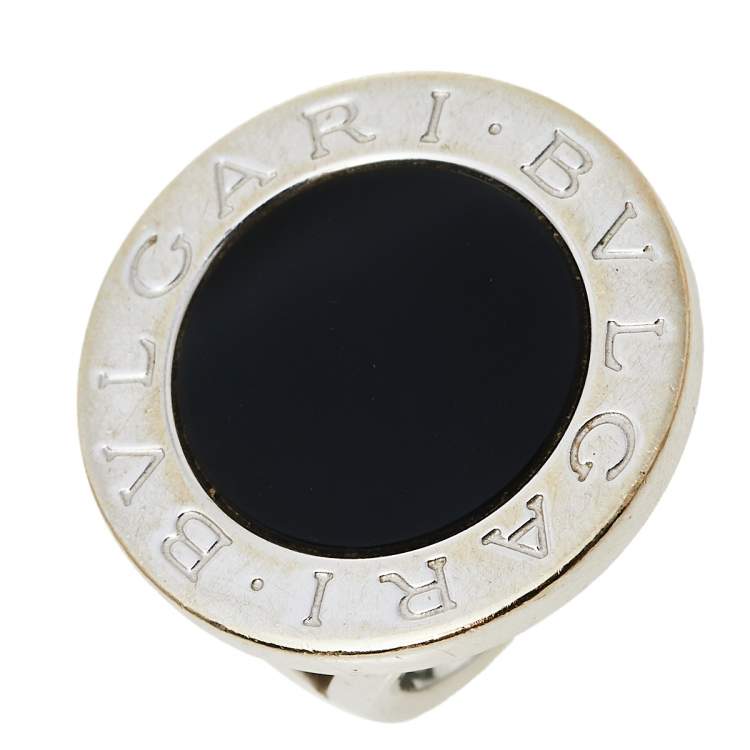 Pre Owned Bvlgari Onyx Inlay 18k White Gold Circular Ring Size 55