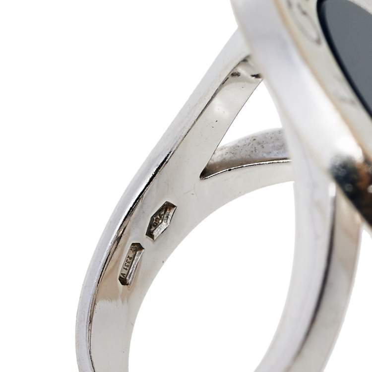 Pre Owned Bvlgari Onyx Inlay 18k White Gold Circular Ring Size 55