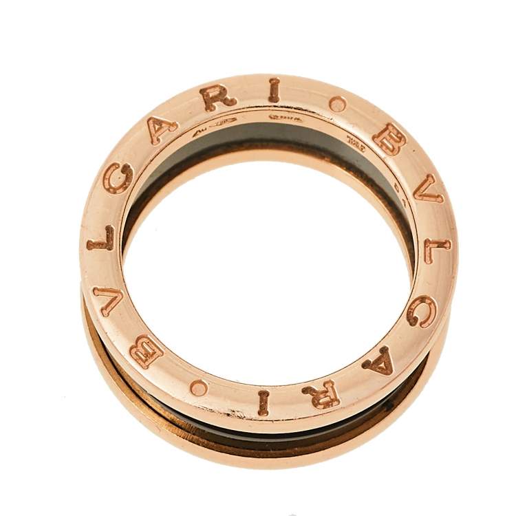 Pre Owned Bvlgari B.Zero1 18K Rose Gold & Black Ceramic Two-Band Ring Size 54