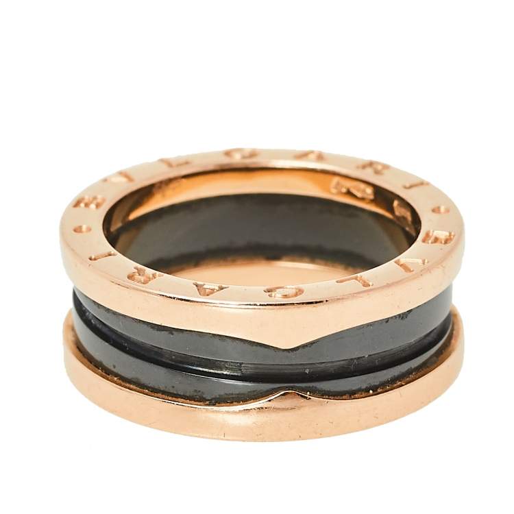 Pre Owned Bvlgari B.Zero1 18K Rose Gold & Black Ceramic Two-Band Ring Size 54