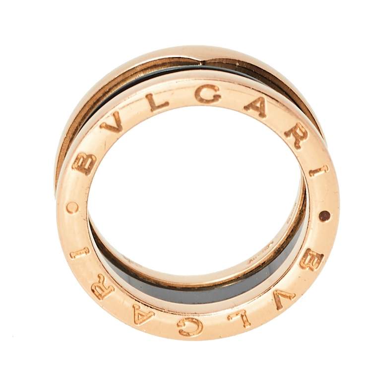 Pre Owned Bvlgari B.Zero1 18K Rose Gold & Black Ceramic Two-Band Ring Size 54