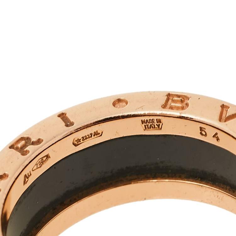 Pre Owned Bvlgari B.Zero1 18K Rose Gold & Black Ceramic Two-Band Ring Size 54