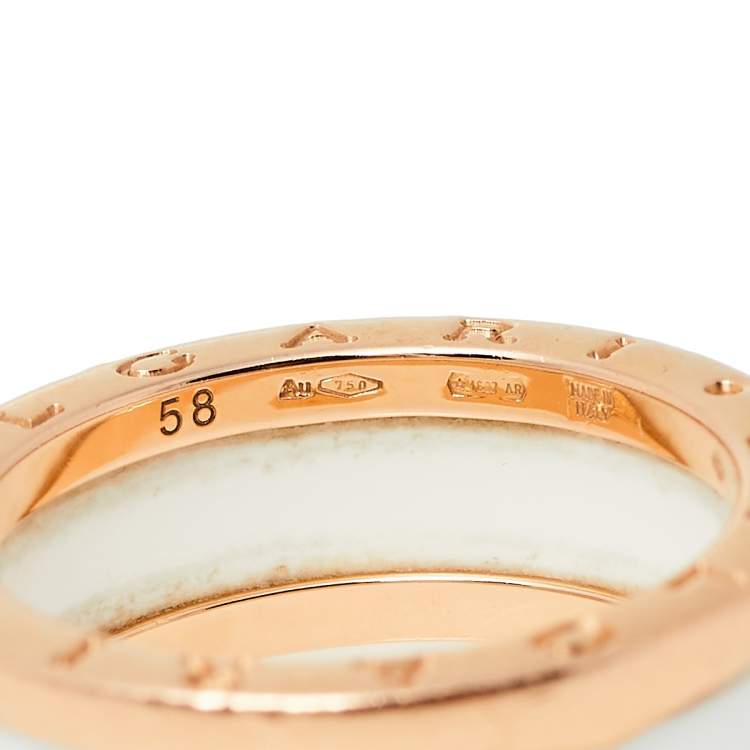 Pre Owned Bvlgari B.Zero1 Ceramic 18K Rose Gold Two Band Ring Size 58