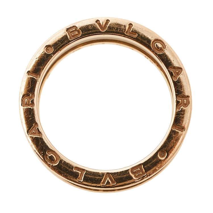 Pre Owned Bvlgari B.Zero1 Ceramic 18K Rose Gold Two Band Ring Size 58