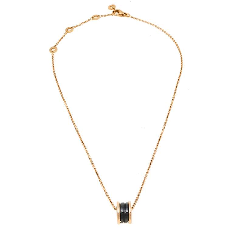 Pre Owned Bvlgari B.Zero1 Black Ceramic 18K Rose Gold Pendant Necklace