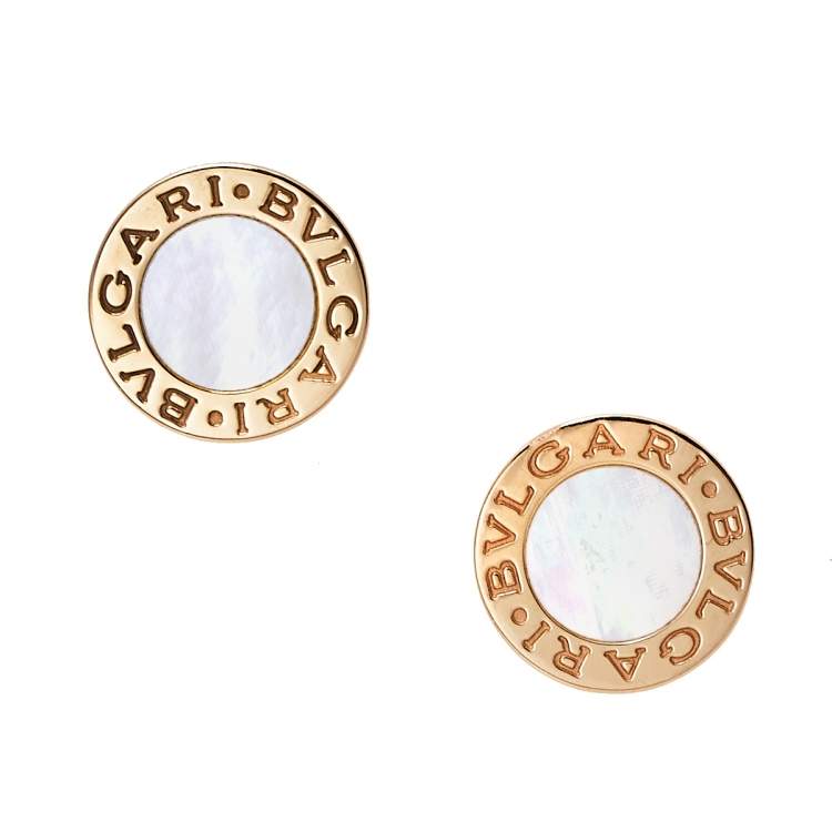 Pre Owned Bvlgari Bvlgari Mother of Pearl 18K Rose Gold Stud Earrings
